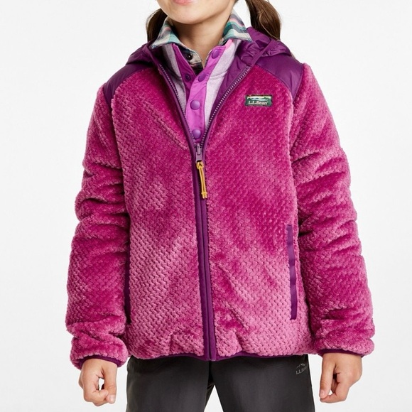 L.L. Bean Mountain Bound Hooded Reversible Jacket Child’s 3T Fleece Burgundy - Picture 3 of 14